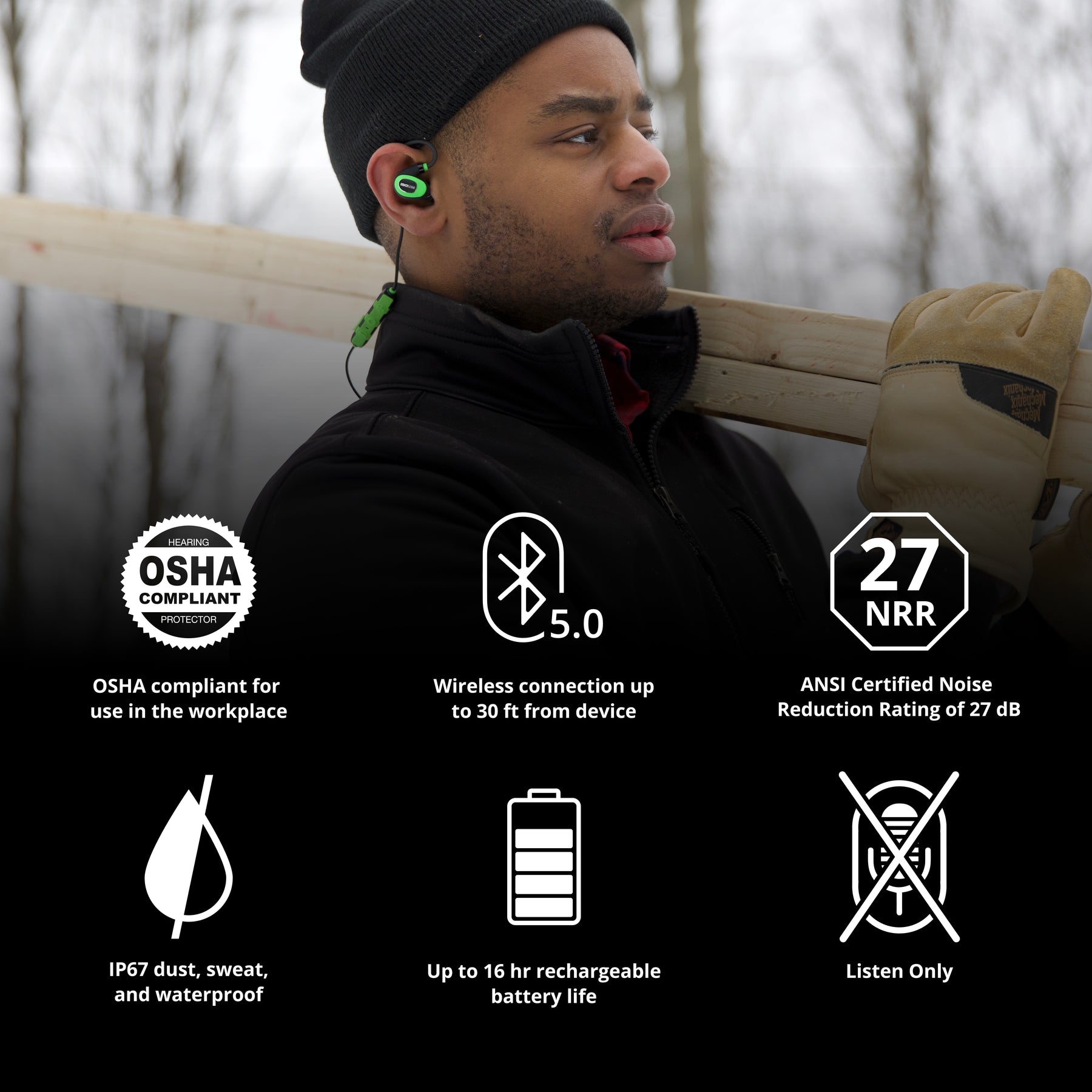 ISOtunes PRO 2 Industrial Listen Only Hearing Protection Earbuds Features Highlights