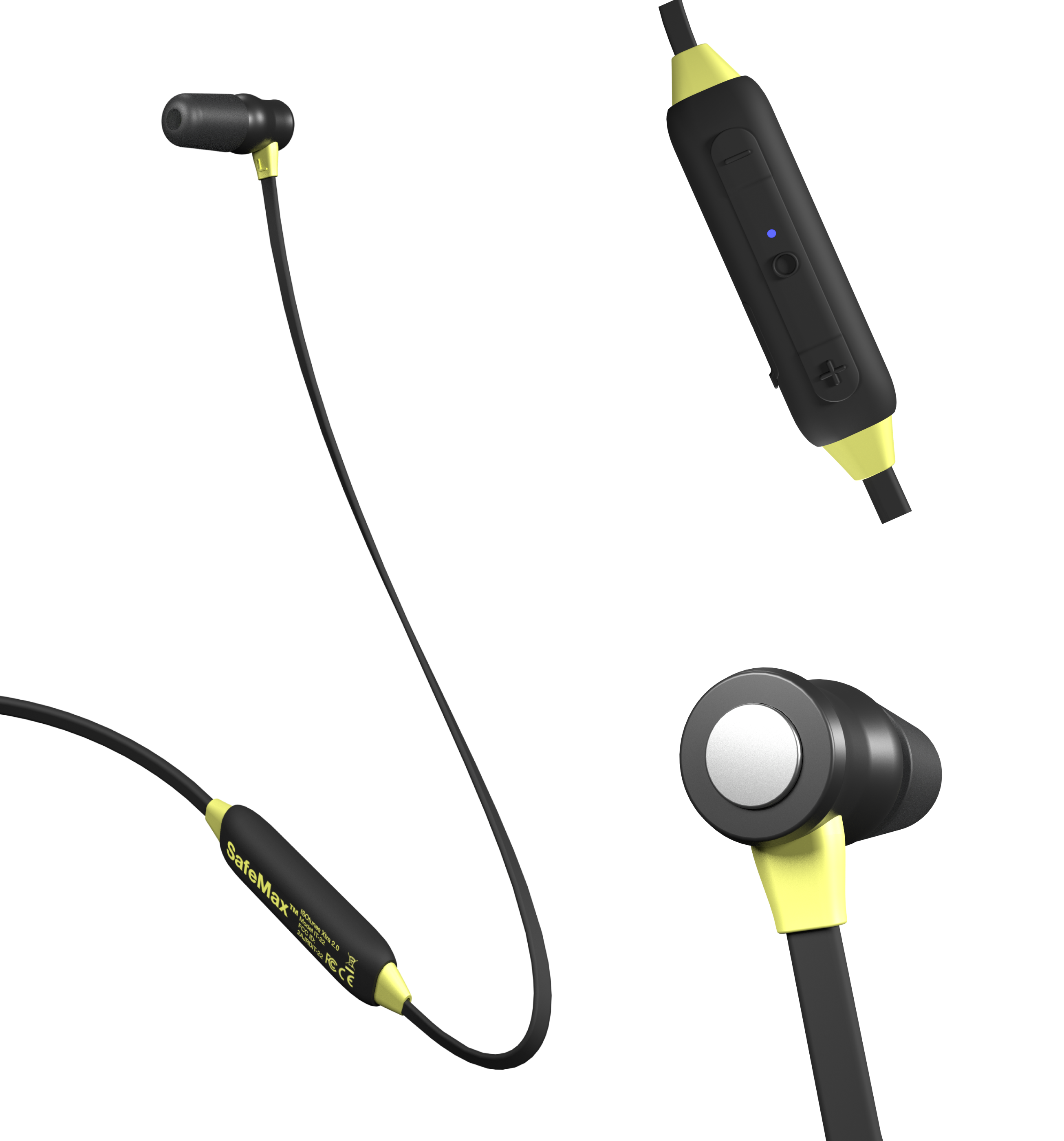 Green and black wireless earbuds with a matching black charging case.